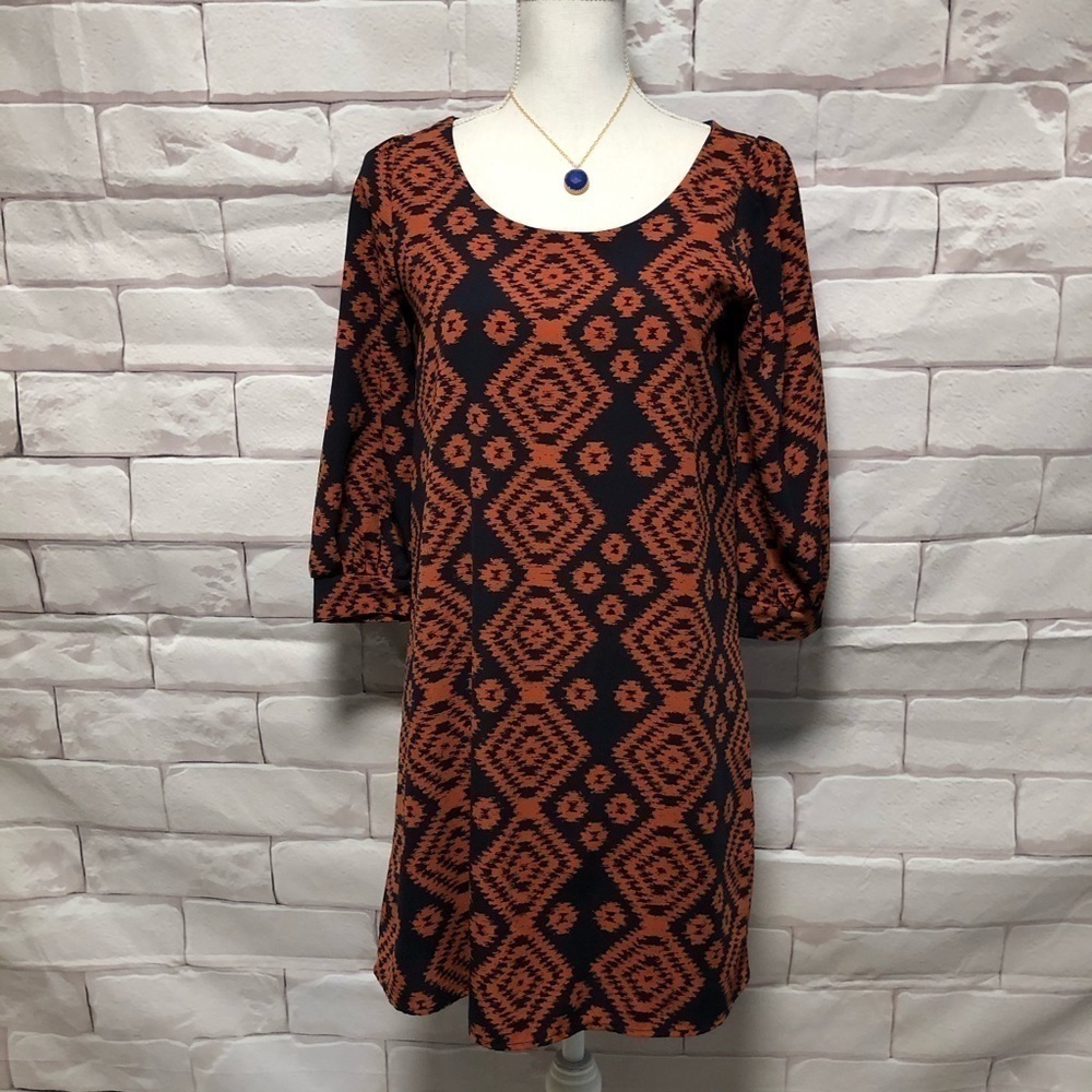 LITA - WOMENS NAVY/RUSTIC AZTEC DESIGN DRESS